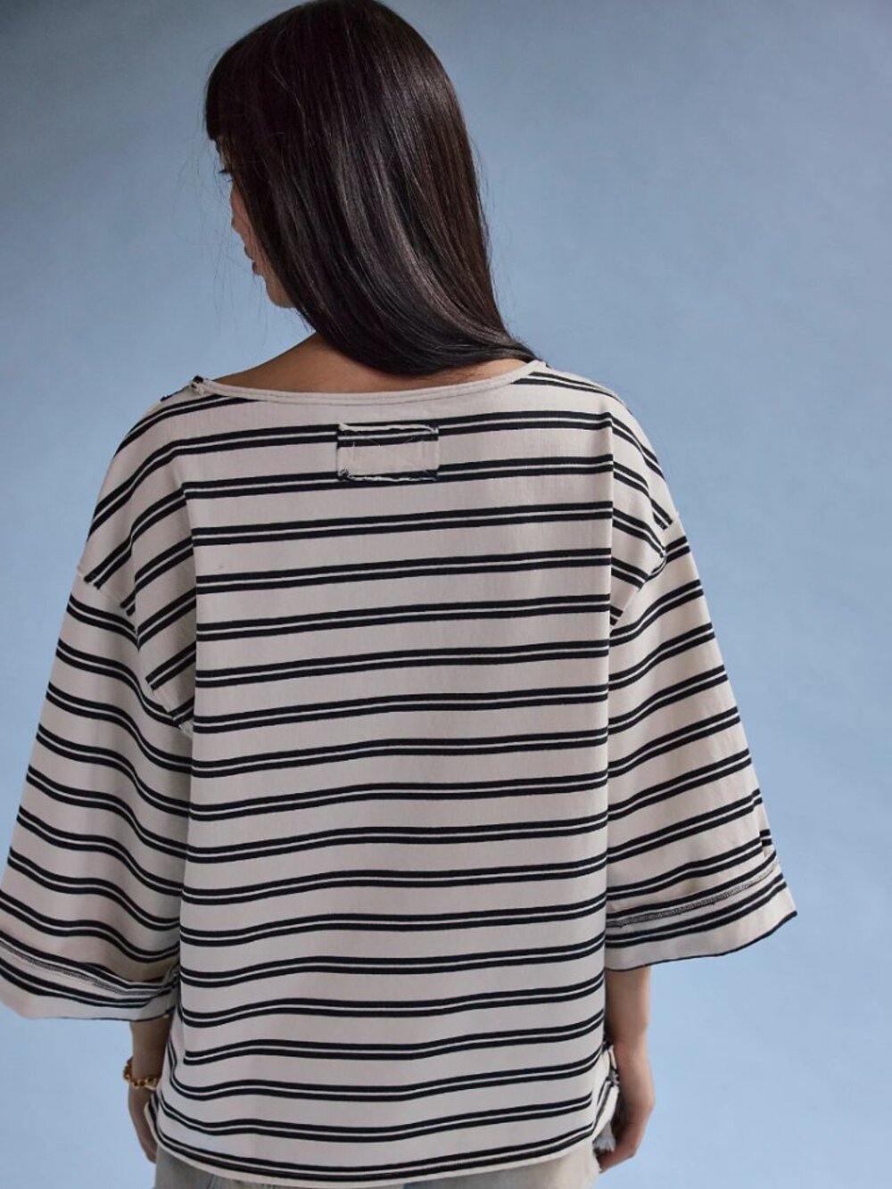 We The Free Cest La Vie Striped Cotton Oversized Tee XS Cream Free People